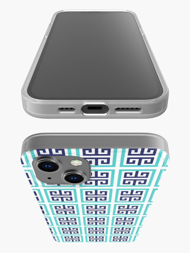 Alternate view of Blue Aqua Greek Key Pattern iPhone Case