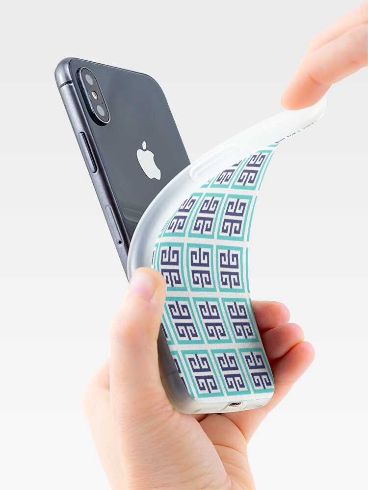 Alternate view of Blue Aqua Greek Key Pattern iPhone Case