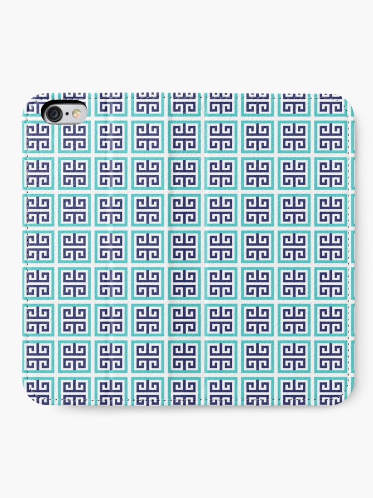 Alternate view of Blue Aqua Greek Key Pattern iPhone Wallet