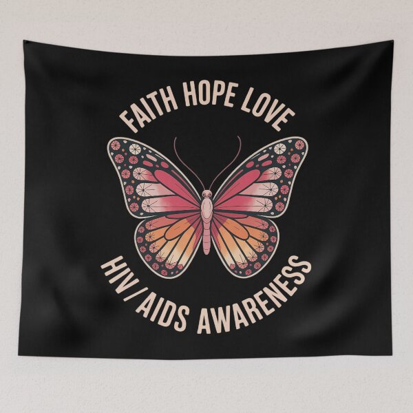 Item preview, Faith Hope Love Butterfly HIV World AIDS Awareness Ribbon designed and sold by PunkNation-Arts.