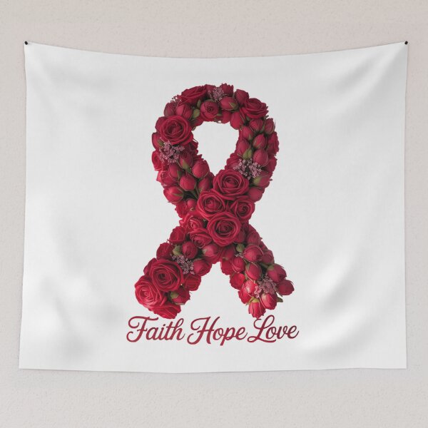 Item preview, Faith Hope Love World Aids Day Awareness Flower Ribbon Red designed and sold by PunkNation-Arts.