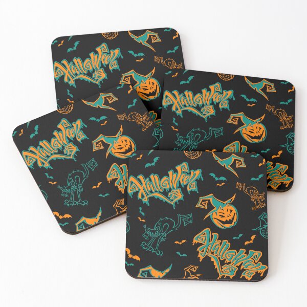 Item preview, Graffiti Halloween Pattern – Neon Spooky Pumpkin and Bat Graphic T-Shirt designed and sold by FestivityFinds.