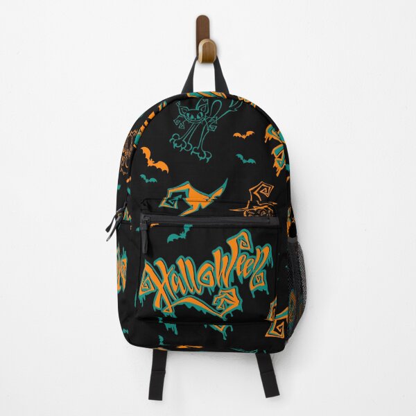 Item preview, Graffiti Halloween Pattern – Neon Spooky Pumpkin and Bat Graphic T-Shirt designed and sold by FestivityFinds.