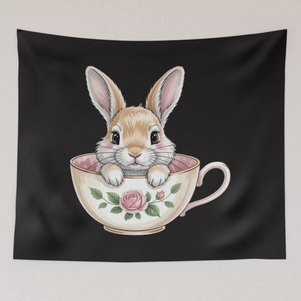 Item preview, Cottagecore Bunny in Antique Floral Teacup Whimsical designed and sold by CraftyCuttable.