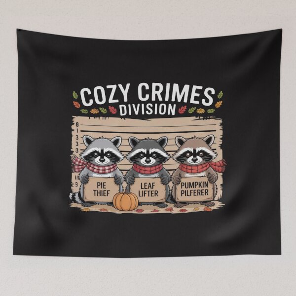 Item preview, Cozy Crimes Division Funny Fall Raccoons Autumn Leaves designed and sold by CraftyCuttable.