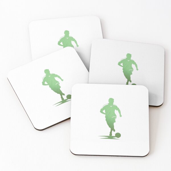 Item preview, Soccer player wearing green and white strips jersey in a playground dribbling with football designed and sold by Aariq.