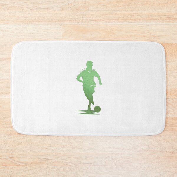 Item preview, Soccer player wearing green and white strips jersey in a playground dribbling with football designed and sold by Aariq.