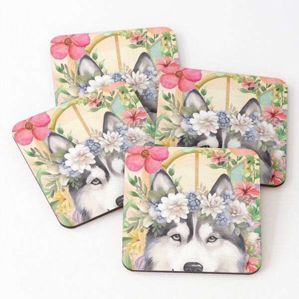 Item preview, Husky with Flower Crown Watercolor designed and sold by berwies-artwork.