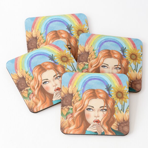 Item preview, woman with Sunflowers and Rainbow designed and sold by berwies-artwork.
