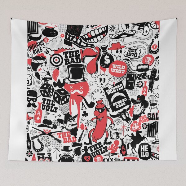 Item preview, Wild West Poker Collage – Skulls, Hats, Dice, and Mustachioed Faces designed and sold by darkskinbender.