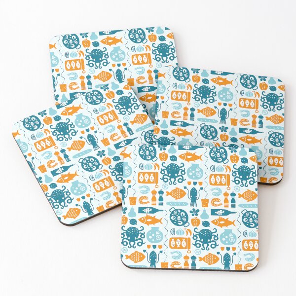 Item preview, Playful Nautical Pattern – Sea Creatures and Kitchenware in Blue and Orange designed and sold by darkskinbender.