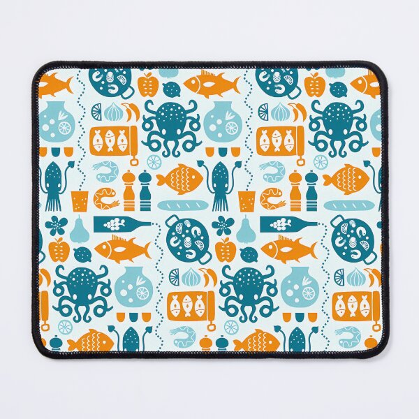 Item preview, Playful Nautical Pattern – Sea Creatures and Kitchenware in Blue and Orange designed and sold by darkskinbender.