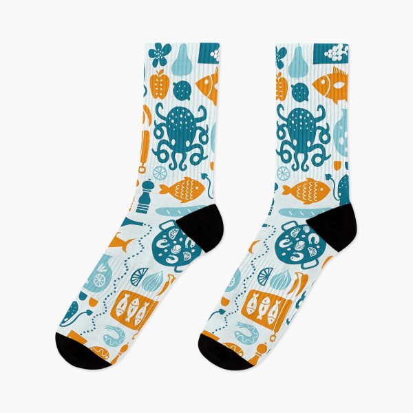 Item preview, Playful Nautical Pattern – Sea Creatures and Kitchenware in Blue and Orange designed and sold by darkskinbender.
