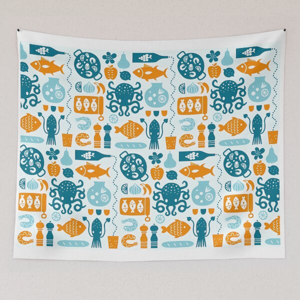 Item preview, Playful Nautical Pattern – Sea Creatures and Kitchenware in Blue and Orange designed and sold by darkskinbender.