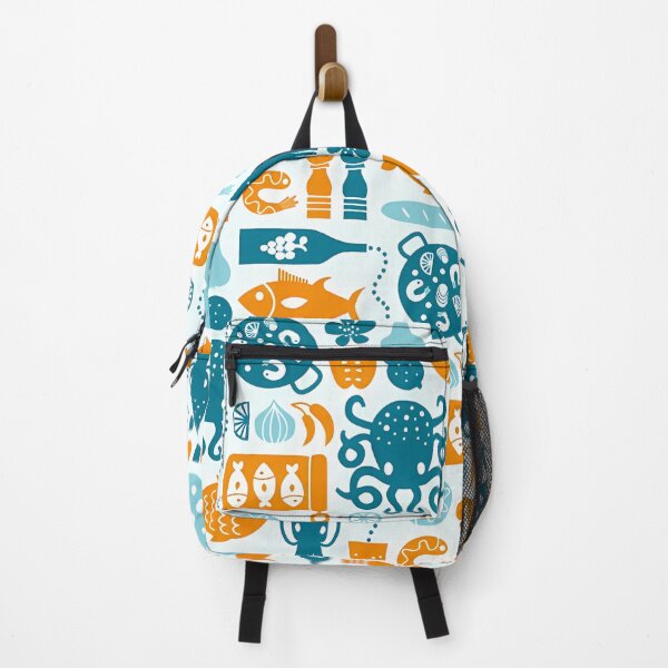 Item preview, Playful Nautical Pattern – Sea Creatures and Kitchenware in Blue and Orange designed and sold by darkskinbender.