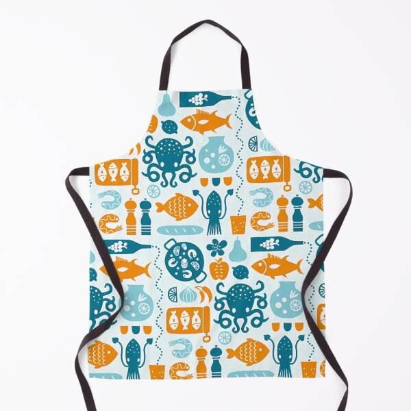 Item preview, Playful Nautical Pattern – Sea Creatures and Kitchenware in Blue and Orange designed and sold by darkskinbender.
