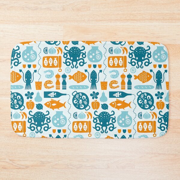 Item preview, Playful Nautical Pattern – Sea Creatures and Kitchenware in Blue and Orange designed and sold by darkskinbender.