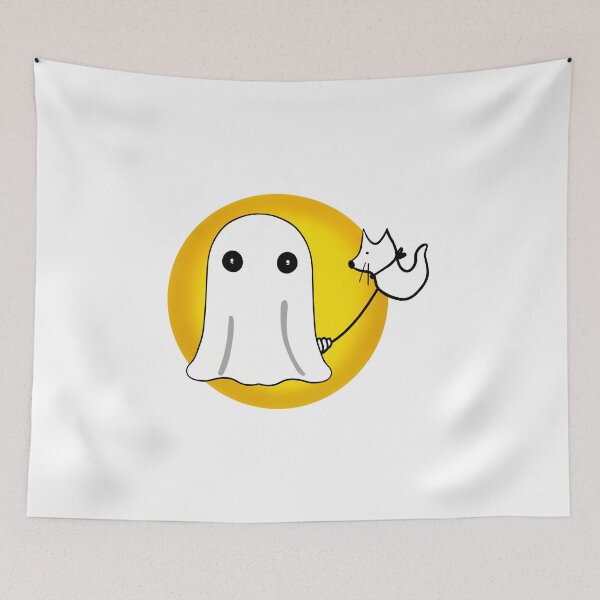 Item preview, Halloween illustration of a little ghost in a white cloth leading a dog spirit designed and sold by nongsao4.