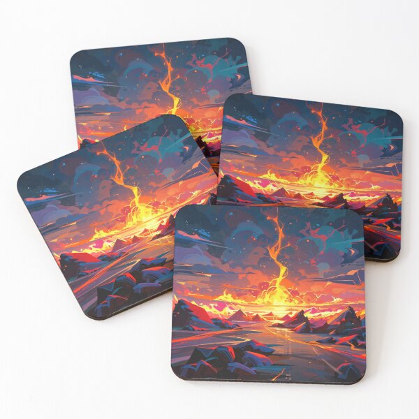 Item preview, Fiery Sunset Over Mountain Landscape with Glowing Sky Reflections and Vibrant Colors in Dramatic Scene designed and sold by Mimoshi ⭐⭐⭐⭐⭐.