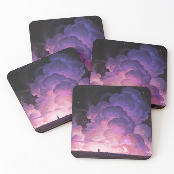 Item preview, Dreamlike Night Sky with Glowing Pink and Purple Clouds and Silhouetted Figure Under Stars designed and sold by Mimoshi ⭐⭐⭐⭐⭐.