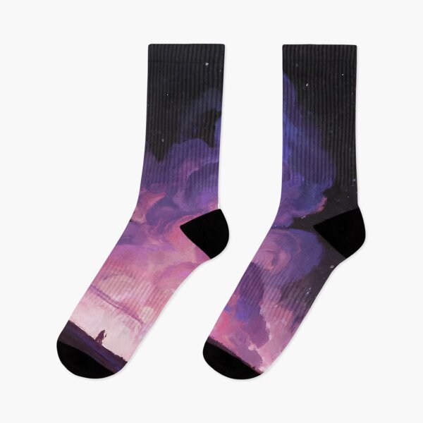 Item preview, Dreamlike Night Sky with Glowing Pink and Purple Clouds and Silhouetted Figure Under Stars designed and sold by Mimoshi ⭐⭐⭐⭐⭐.