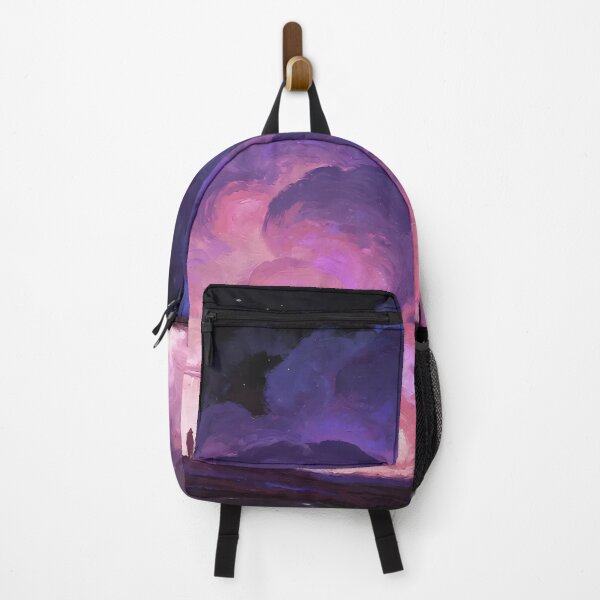 Item preview, Dreamlike Night Sky with Glowing Pink and Purple Clouds and Silhouetted Figure Under Stars designed and sold by Mimoshi ⭐⭐⭐⭐⭐.