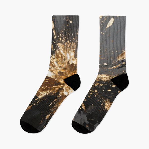 Item preview, Dramatic Gold Explosion with Metallic Splashes Radiating on Glossy Black Background in Modern Abstract Artwork designed and sold by Mimoshi ⭐⭐⭐⭐⭐.