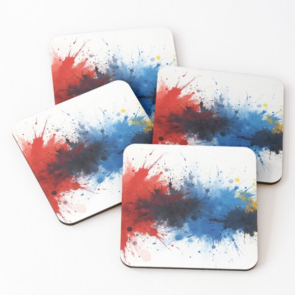 Item preview, Vivid Red Blue Yellow and Black Paint Splashes Blended Together Creating Dynamic Abstract Energy Composition designed and sold by Mimoshi ⭐⭐⭐⭐⭐.