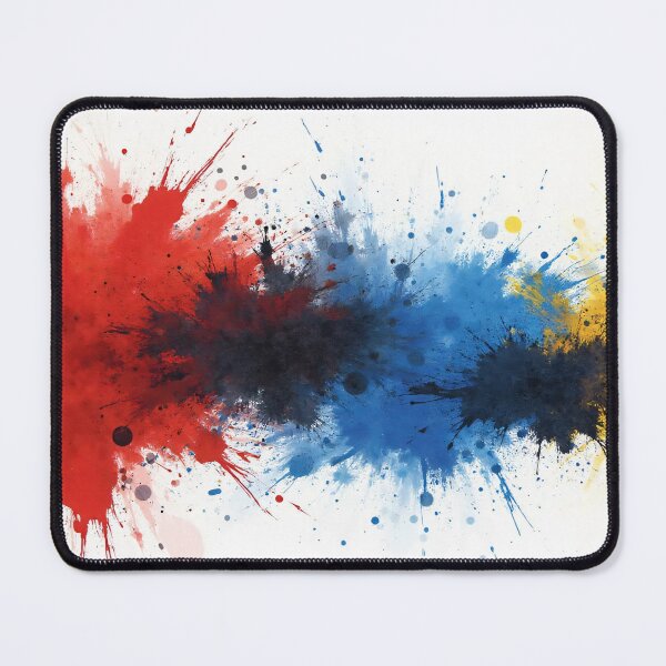 Item preview, Vivid Red Blue Yellow and Black Paint Splashes Blended Together Creating Dynamic Abstract Energy Composition designed and sold by Mimoshi ⭐⭐⭐⭐⭐.
