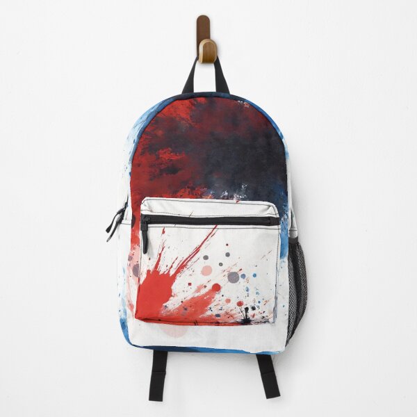 Item preview, Vivid Red Blue Yellow and Black Paint Splashes Blended Together Creating Dynamic Abstract Energy Composition designed and sold by Mimoshi ⭐⭐⭐⭐⭐.