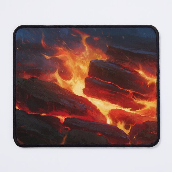 Item preview, Glowing Lava Rocks with Bright Orange Flames and Intense Heat in Dark Volcanic Landscape Artwork designed and sold by Mimoshi ⭐⭐⭐⭐⭐.