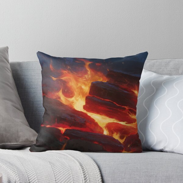 Item preview, Glowing Lava Rocks with Bright Orange Flames and Intense Heat in Dark Volcanic Landscape Artwork designed and sold by Mimoshi ⭐⭐⭐⭐⭐.