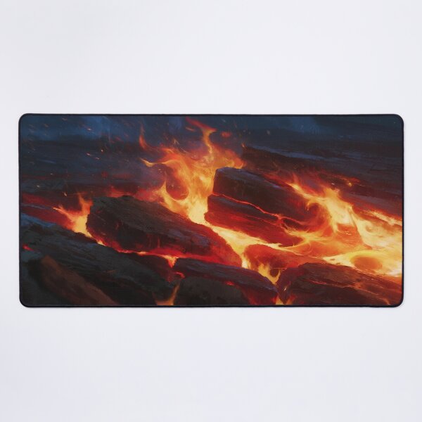 Item preview, Glowing Lava Rocks with Bright Orange Flames and Intense Heat in Dark Volcanic Landscape Artwork designed and sold by Mimoshi ⭐⭐⭐⭐⭐.