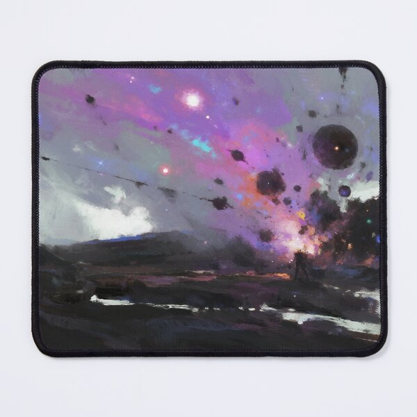 Item preview, Surreal Cosmic Landscape with Exploding Planets and Vibrant Nebula Colors Across Dark Mysterious Alien Terrain designed and sold by Mimoshi ⭐⭐⭐⭐⭐.