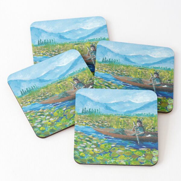 Item preview, Canoeing between waterlilies on Dal lake in Kashmir designed and sold by SoupSouka.