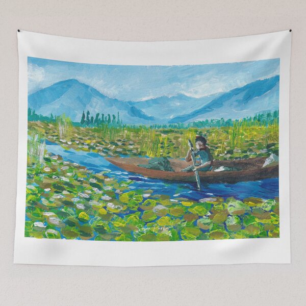 Item preview, Canoeing between waterlilies on Dal lake in Kashmir designed and sold by SoupSouka.