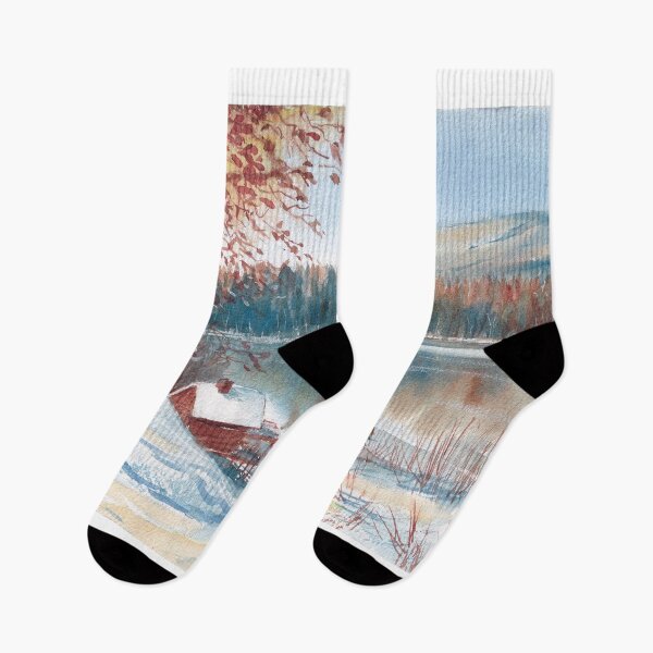 Item preview, A village by the lake in the snowy winter designed and sold by SoupSouka.