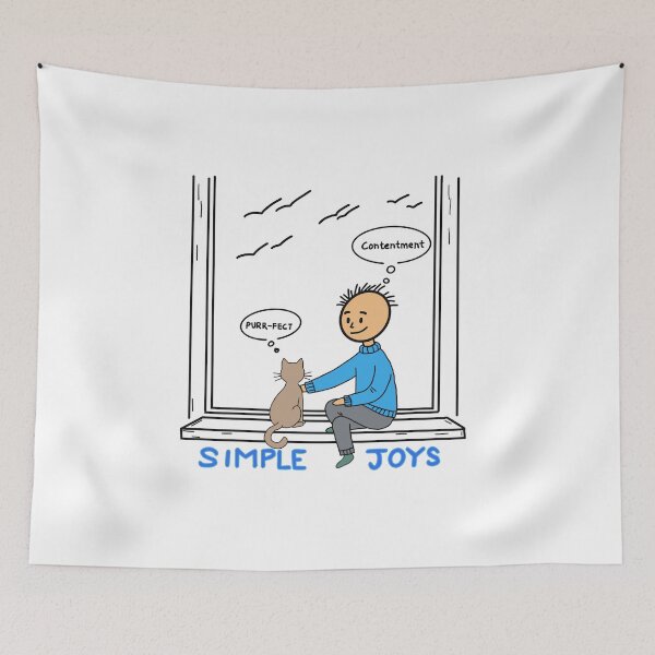 Item preview, Simple Joys with Cats – Cozy Stick Figure Quote Design for Cat Lovers designed and sold by Popstudio85.