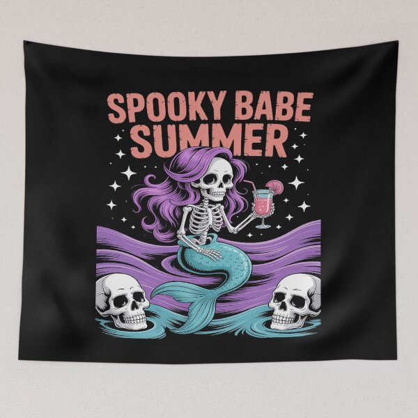 Item preview, Spooky Babe Summer Gothic Mermaid Skeleton Crystal Ocean designed and sold by PeteHomenick.