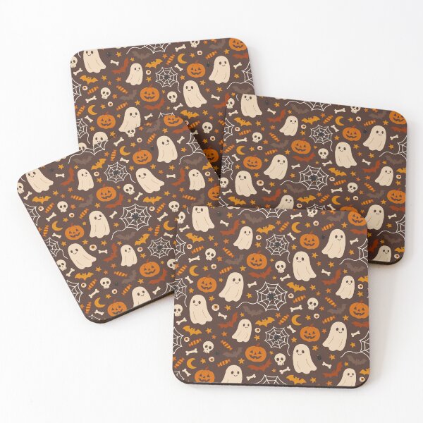 Item preview, Halloween pattern with sweet ghosts batts pumpkins designed and sold by Studio Pico.