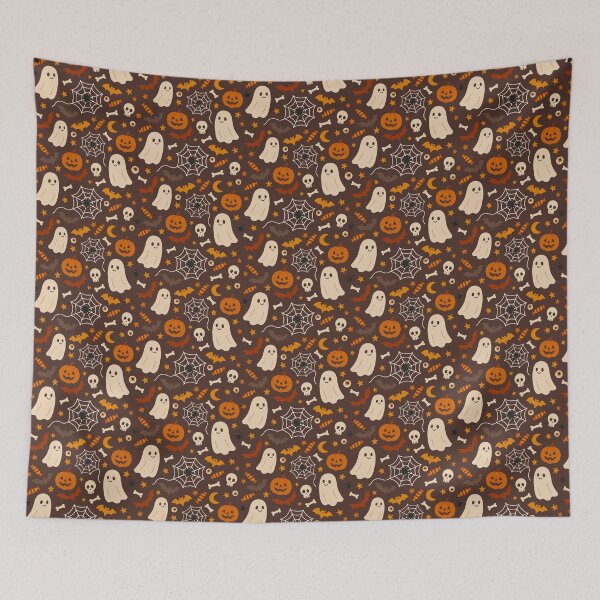 Item preview, Halloween pattern with sweet ghosts batts pumpkins designed and sold by Studio Pico.