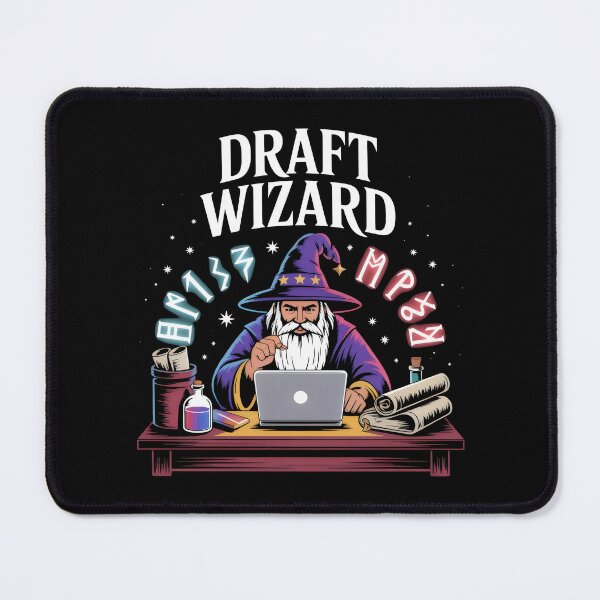 Item preview, Fantasy Draft Wizard with Silver Laptop and Magical Runes designed and sold by SplashTastic.