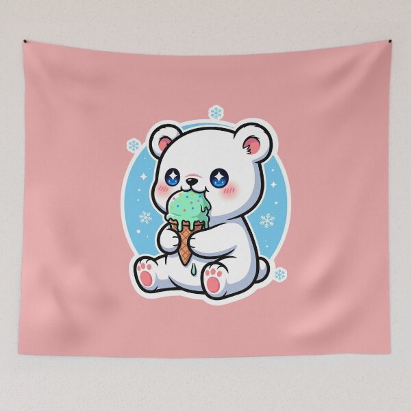Item preview, Cute Polar Bear Eating Ice Cream Cone Kawaii Winter Animal Dessert designed and sold by bvdesignart.