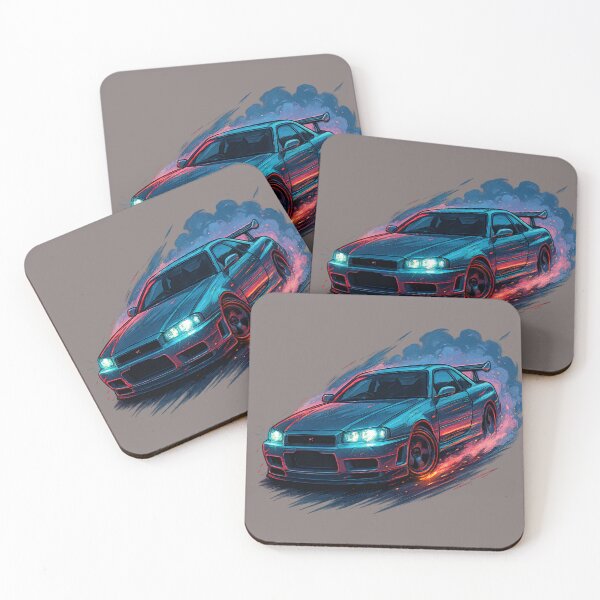 Item preview, "Neon Drift Legend – JDM Skyline R34 in Motion | Cyberpunk Street Racing designed and sold by PosterFuel.