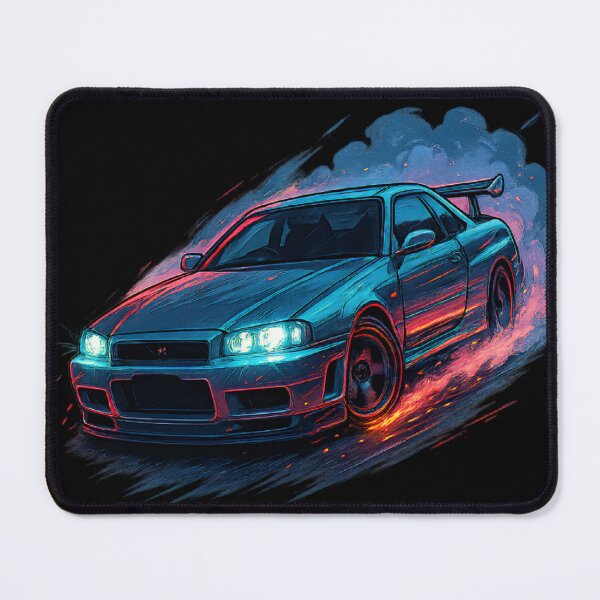 Item preview, "Neon Drift Legend – JDM Skyline R34 in Motion | Cyberpunk Street Racing designed and sold by PosterFuel.