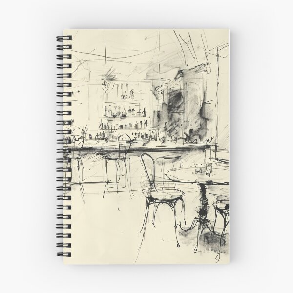 Item preview, Quiet Evening – Vintage Restaurant Interior Sketch designed and sold by SleekLineSketches.