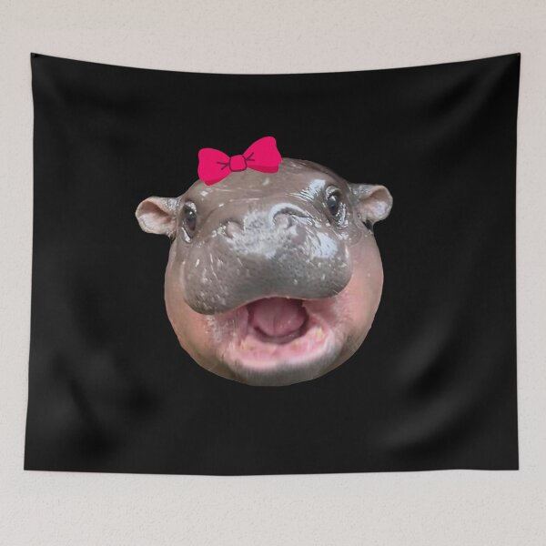 Item preview, Funny Moo Deng Hippo Cute Baby Pygmy Coquette Pink Bow Women designed and sold by ChristineRobins.