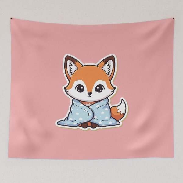 Item preview, Cute Cozy Fox With Blanket Kawaii Winter Animal Snuggle Nap Art designed and sold by bvdesignart.