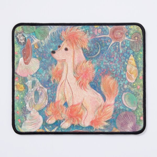 Item preview, "Umi Poodle" Art - Whimsical Pink Dog & Seashells Original Nihonga Design designed and sold by nakaitomoko.