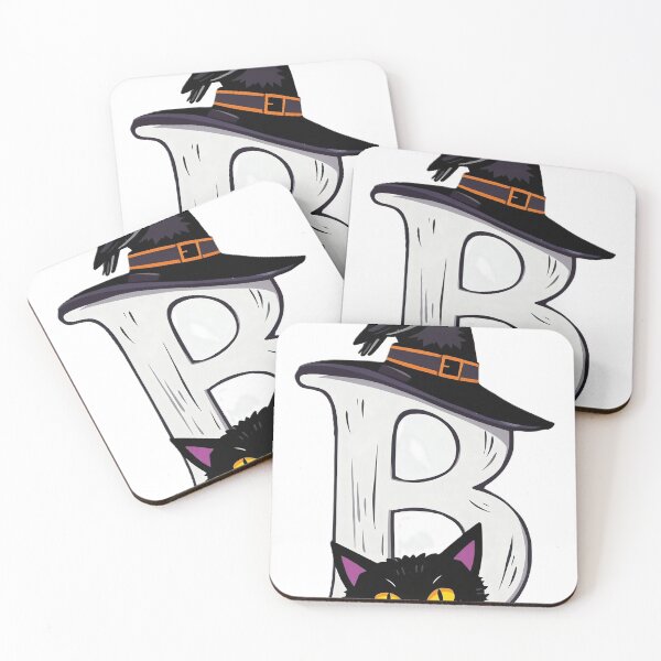 Item preview, Nice Spooky Halloween Letter B with Black Cat, Crow and Witch Hat designed and sold by Mido-artister.